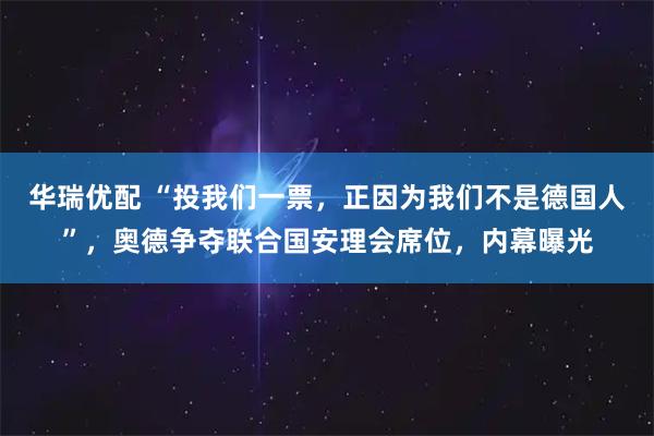 华瑞优配 “投我们一票,正因为我们不是德国人”,奥德争夺联合国安理会席位,内幕曝光