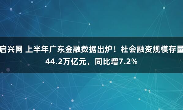 启兴网 上半年广东金融数据出炉！社会融资规模存量44.2万亿元，同比增7.2%
